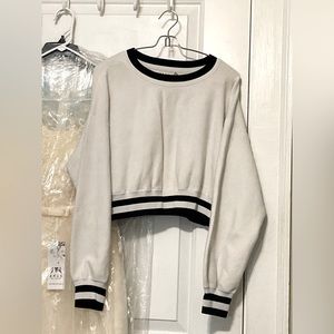 cropped black and white striped crewneck